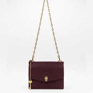 Fossil Burgundy Crossbody Bag with Gold Chain